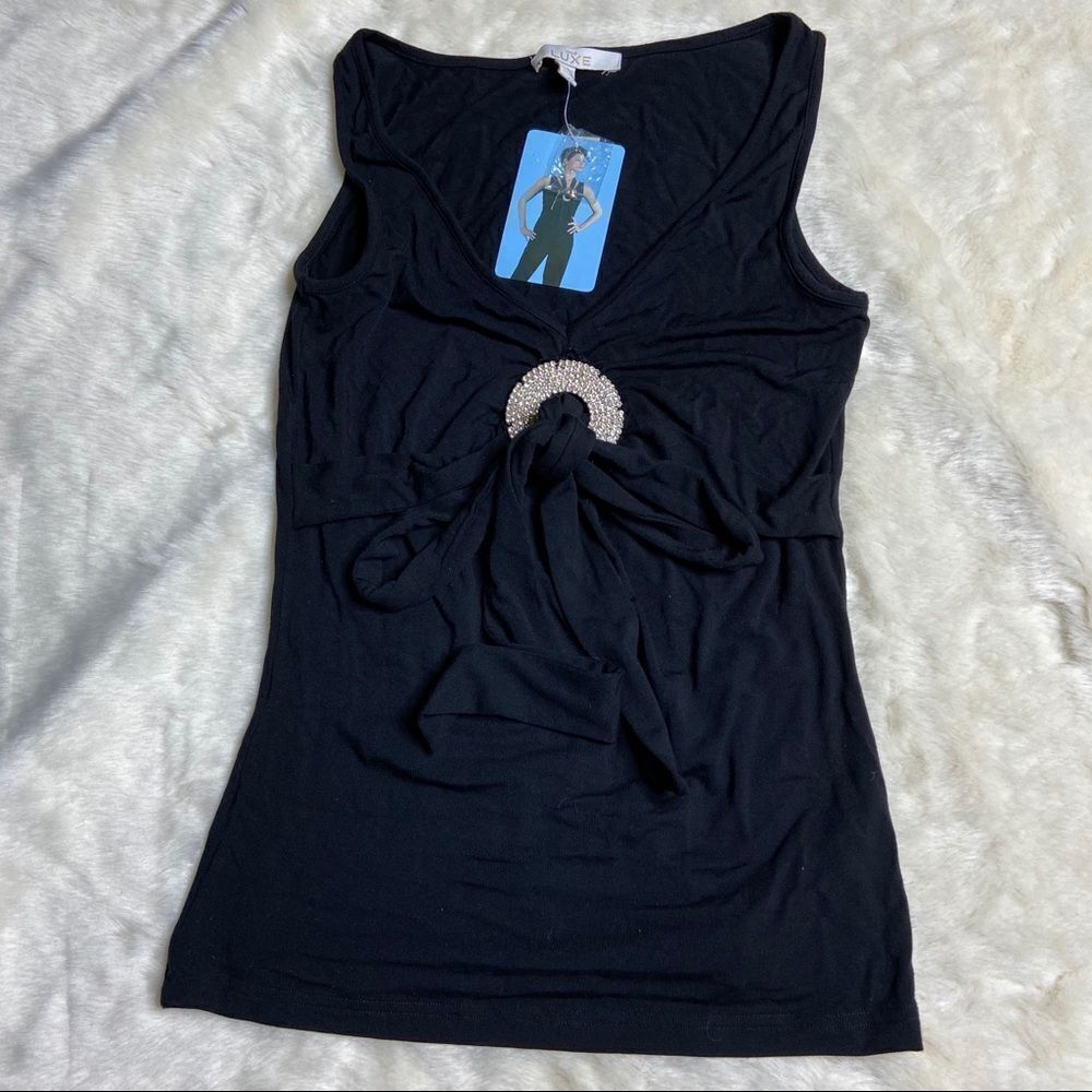 Cache Luxe black tank bling small NWT